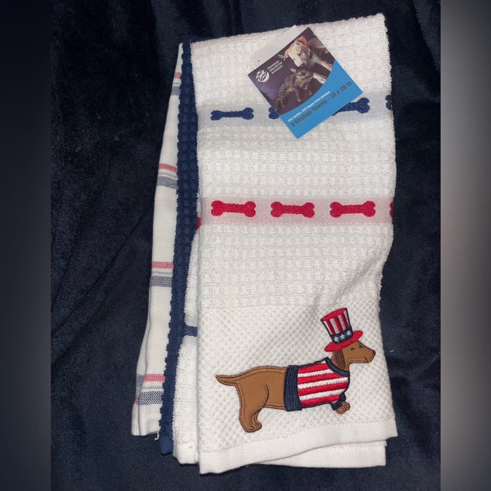 Patriotic Dachshund Kitchen Towels - Set of 3 Different White, Red & Blue Styles